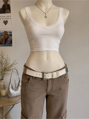 Bijoux Medici Beverly Hills White Lizard Embossed Leather Belt Large Buckle